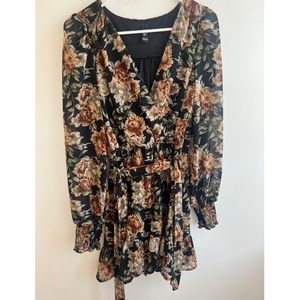 Windsor Long Sleeve Floral Wrap Mini Dress